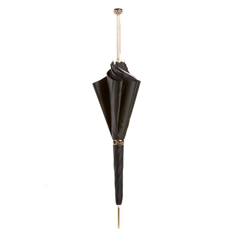 Black Umbrella with Purple Dots Interior – Jeweled Brass Handle