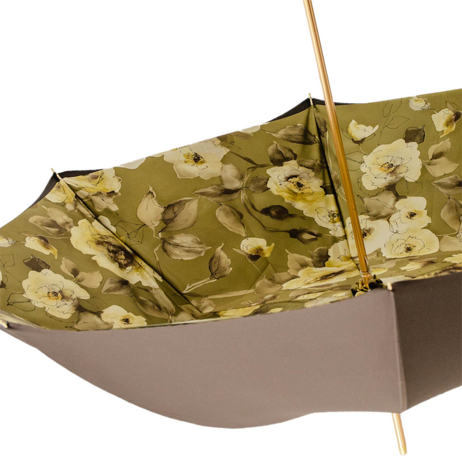 Khaki Umbrella with Flowers and Glitter – Handmade in Italy