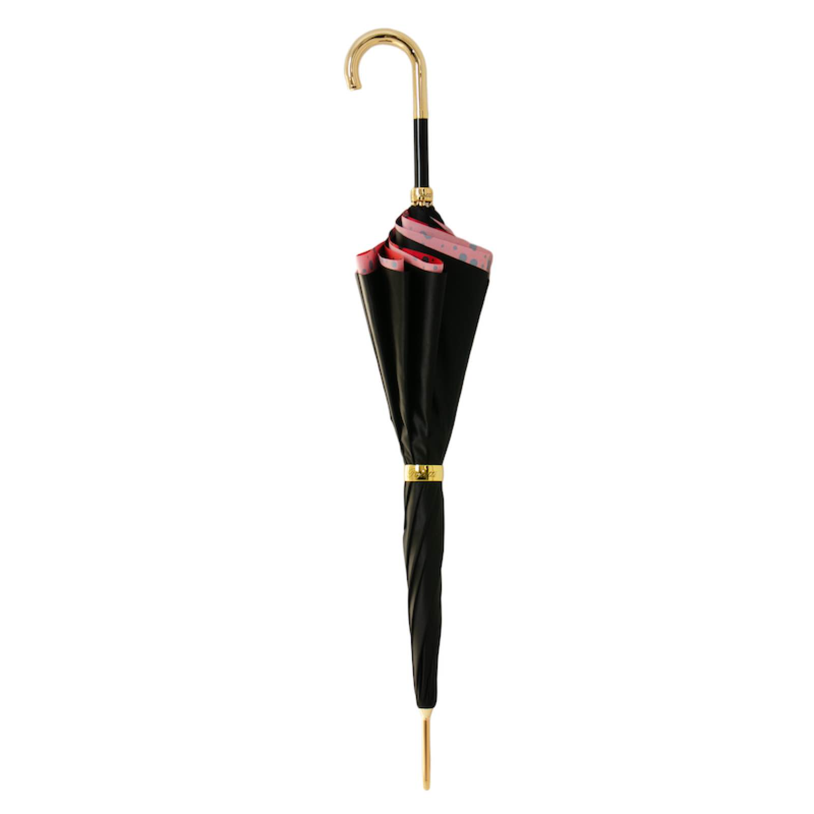 Classic Umbrella with Red Circles, Brass Handle, Handmade in Italy