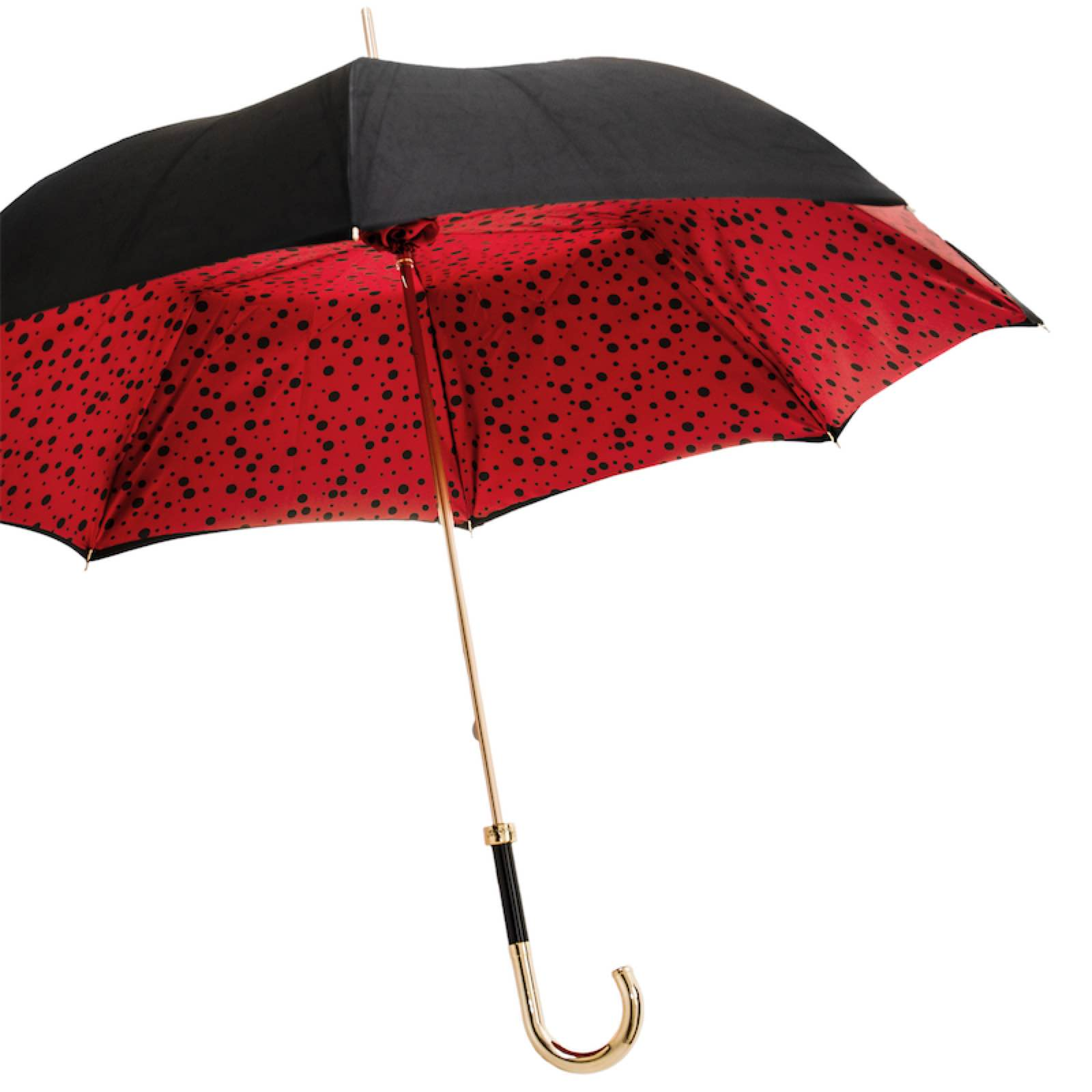 Classic Umbrella with Red Circles, Brass Handle, Handmade in Italy