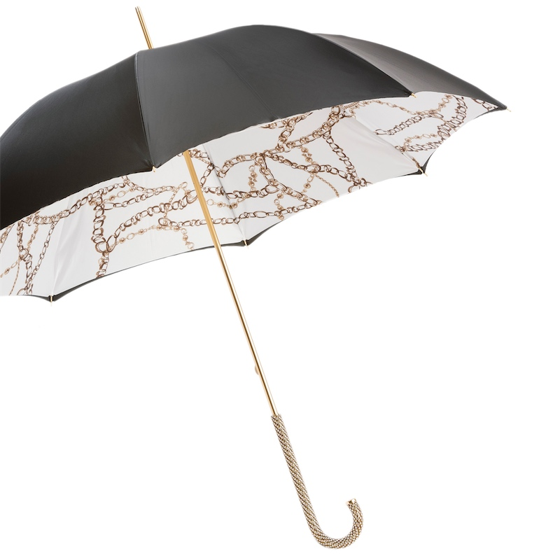 Black Umbrella with Chains Print – Swarovski Crystal Handle