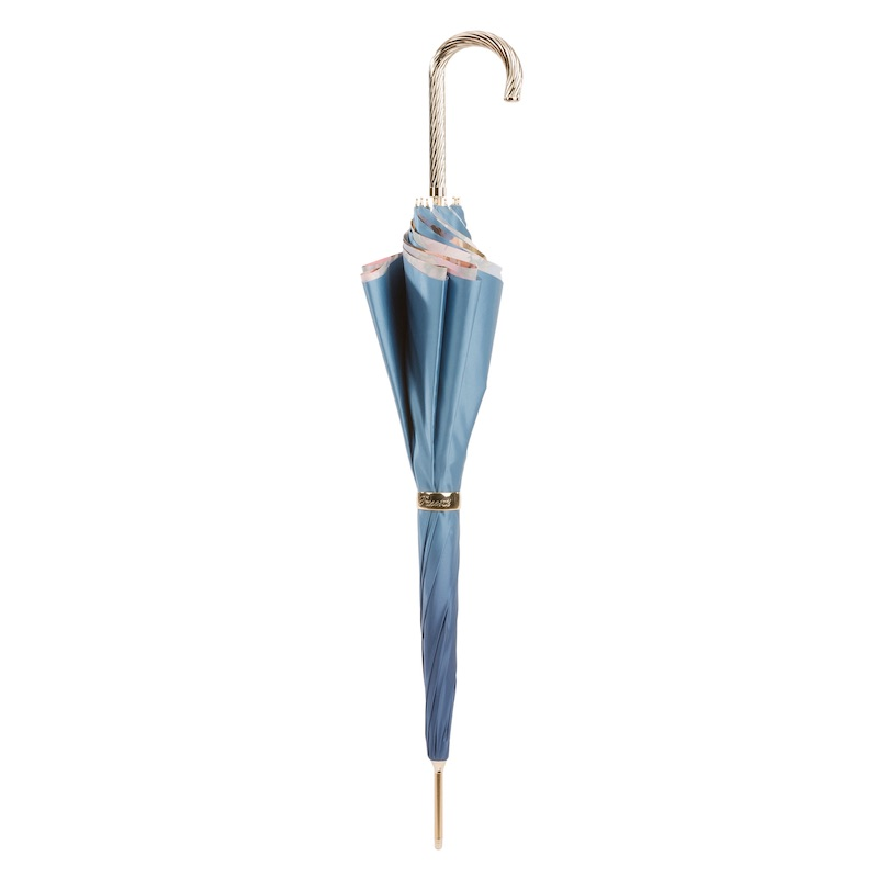 Blue Umbrella with Flowers Inside – Double Cloth, Manual Opening