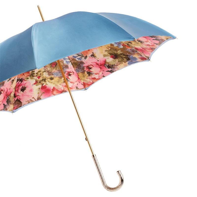 Blue Umbrella with Flowers Inside – Double Cloth, Manual Opening