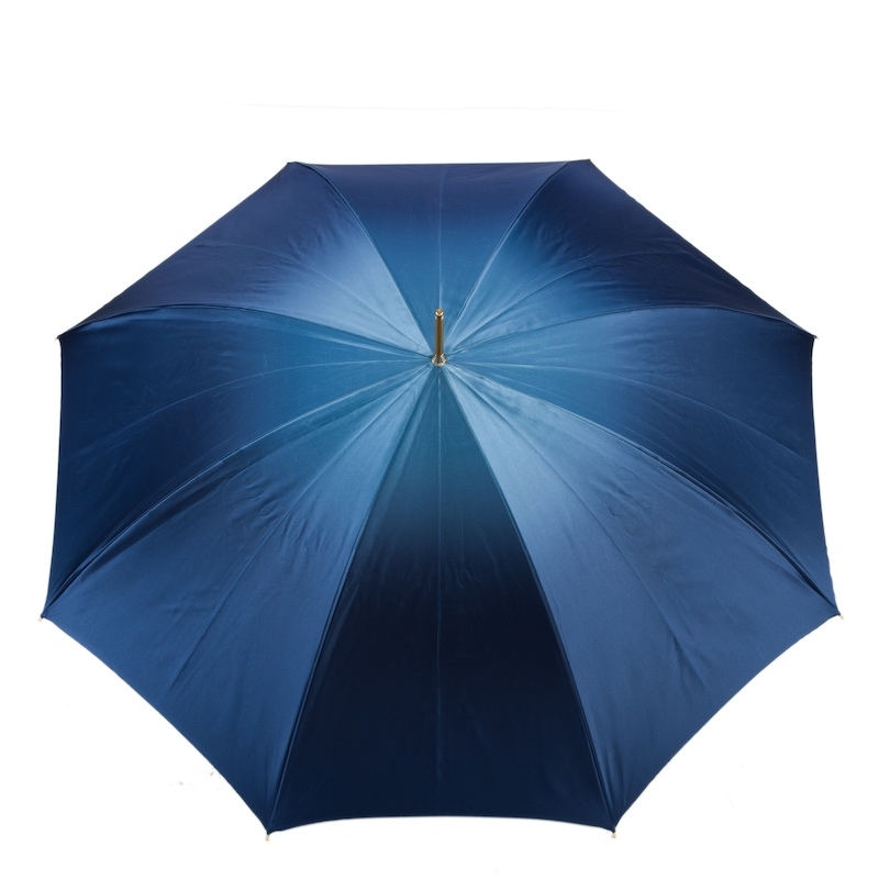 Navy Umbrella with Bridles Print and Leather Stirrup Handle
