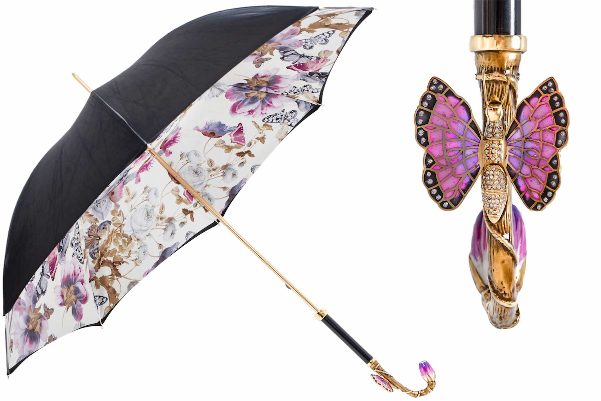 Purple Butterfly Umbrella with Swarovski Crystal Brass Handle