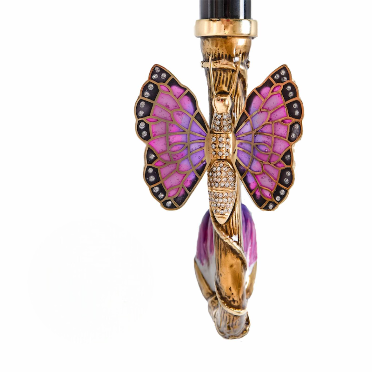 Purple Butterfly Umbrella with Swarovski Crystal Brass Handle