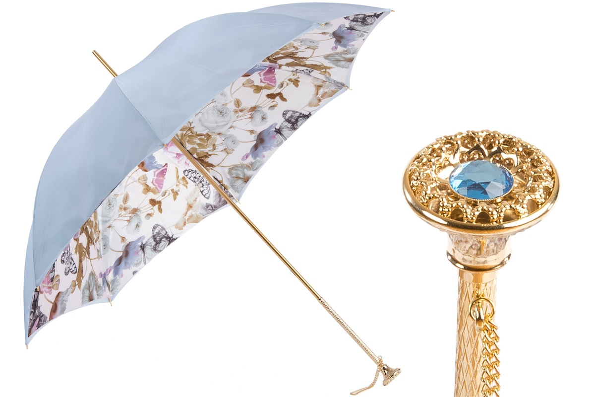 Elegant Light Blue Nature Double Cloth Umbrella with Butterflies