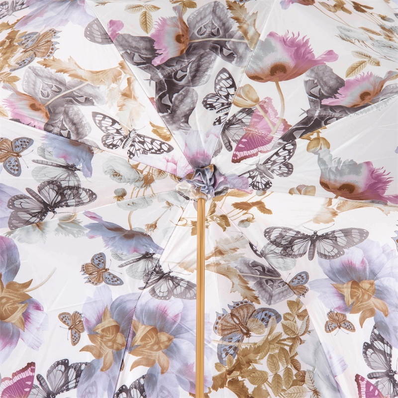 Elegant Light Blue Nature Double Cloth Umbrella with Butterflies