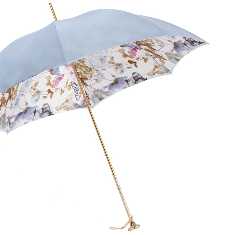 Elegant Light Blue Nature Double Cloth Umbrella with Butterflies