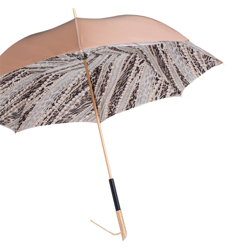 Light Gold Pearls Print Umbrella, Double Cloth – Manual Opening