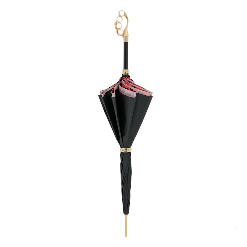 Swarovski Crystals Knuckleduster Umbrella with Red Animal Print