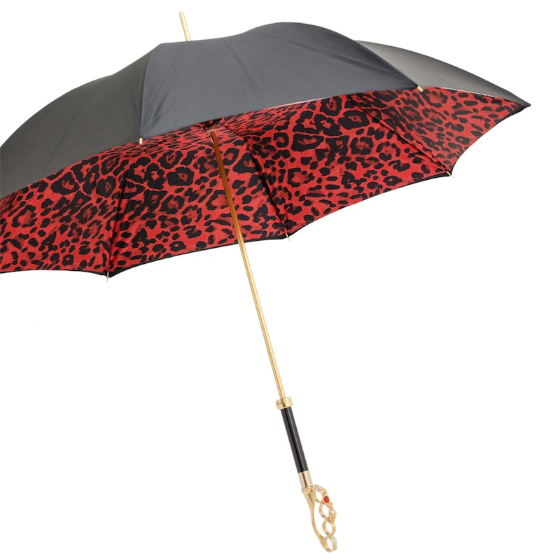 Swarovski Crystals Knuckleduster Umbrella with Red Animal Print