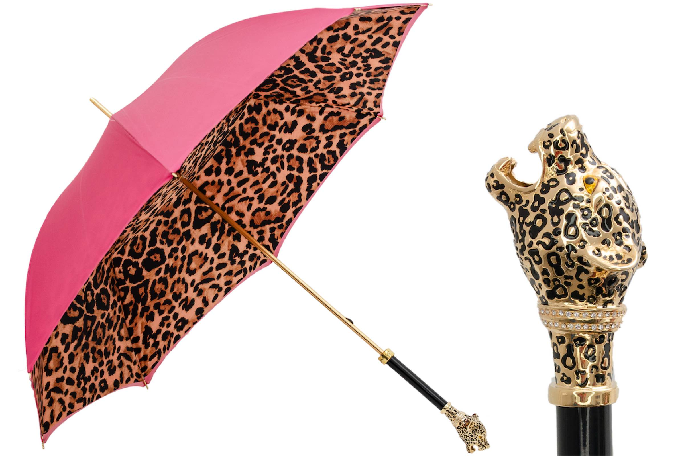 Enameled Brass Handle Leopardized Panther Umbrella – Manual Opening