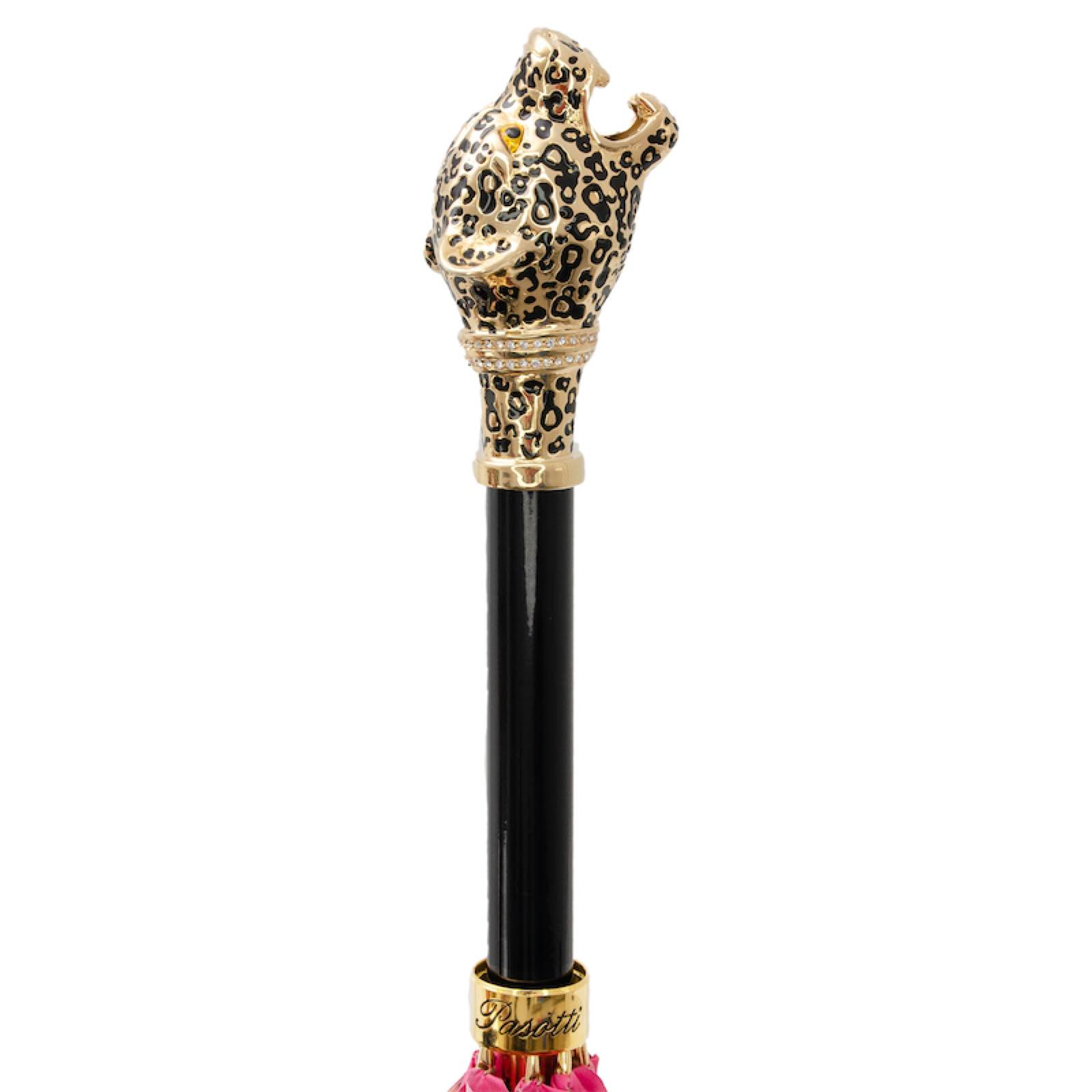 Enameled Brass Handle Leopardized Panther Umbrella – Manual Opening