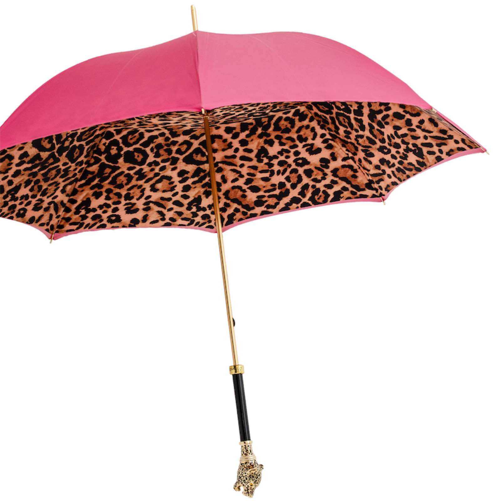 Enameled Brass Handle Leopardized Panther Umbrella – Manual Opening