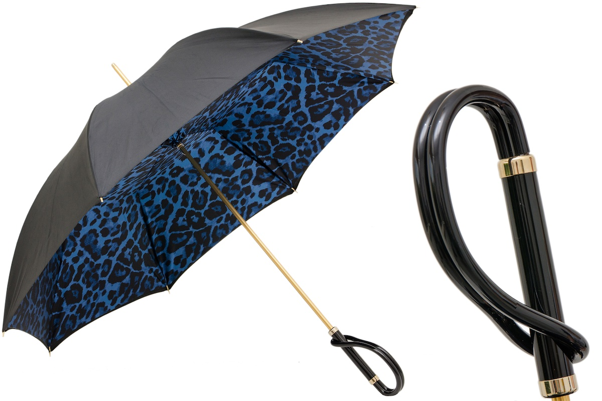 Animal Print Manual Opening Umbrella in Blue – Handmade in Italy
