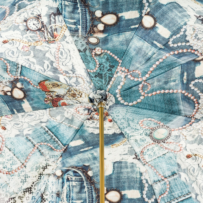 Jeweled Handle Double Cloth Vintage Pearled Umbrella