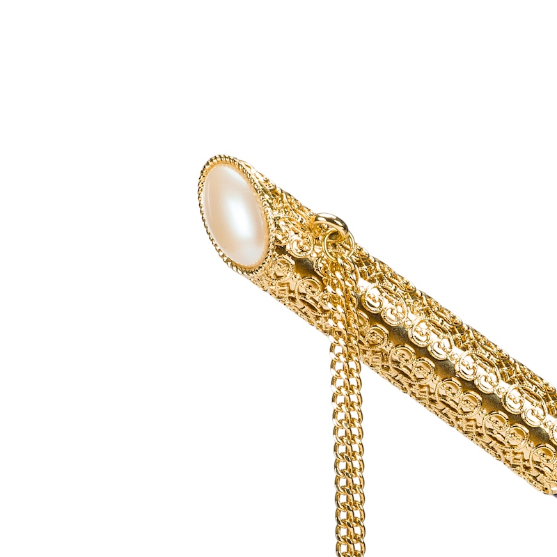 Jeweled Handle Double Cloth Vintage Pearled Umbrella