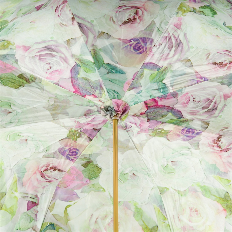 Green and Pink Roses Umbrella, Double Cloth – Manual Opening