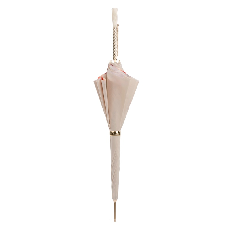 Ivory and Pink Flowered Umbrella – Swarovski Crystal Handle