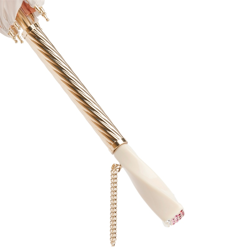 Ivory and Pink Flowered Umbrella – Swarovski Crystal Handle