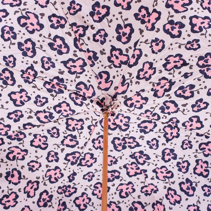 Black Cat Enameled Brass Handle Umbrella with Animalier Print