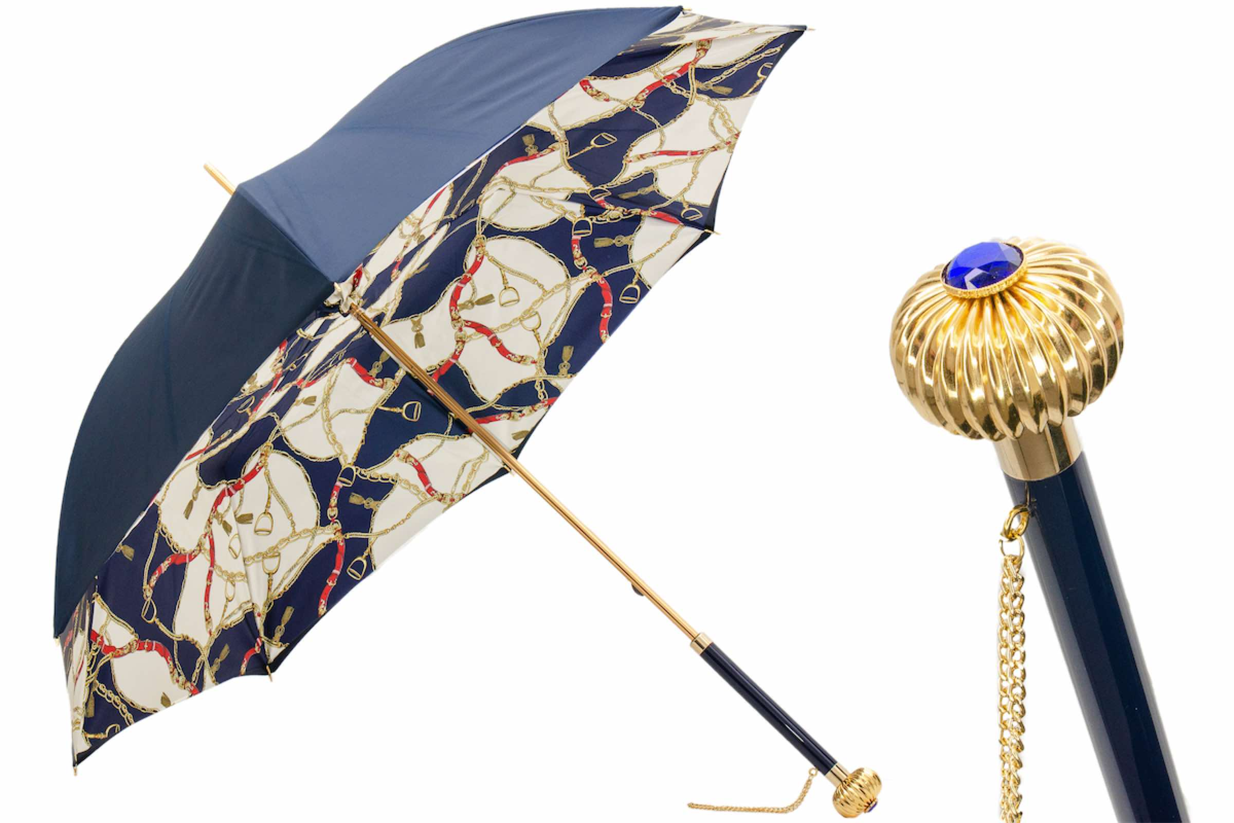 Navy Bridles Umbrella with Jeweled Handle – Handmade in Italy
