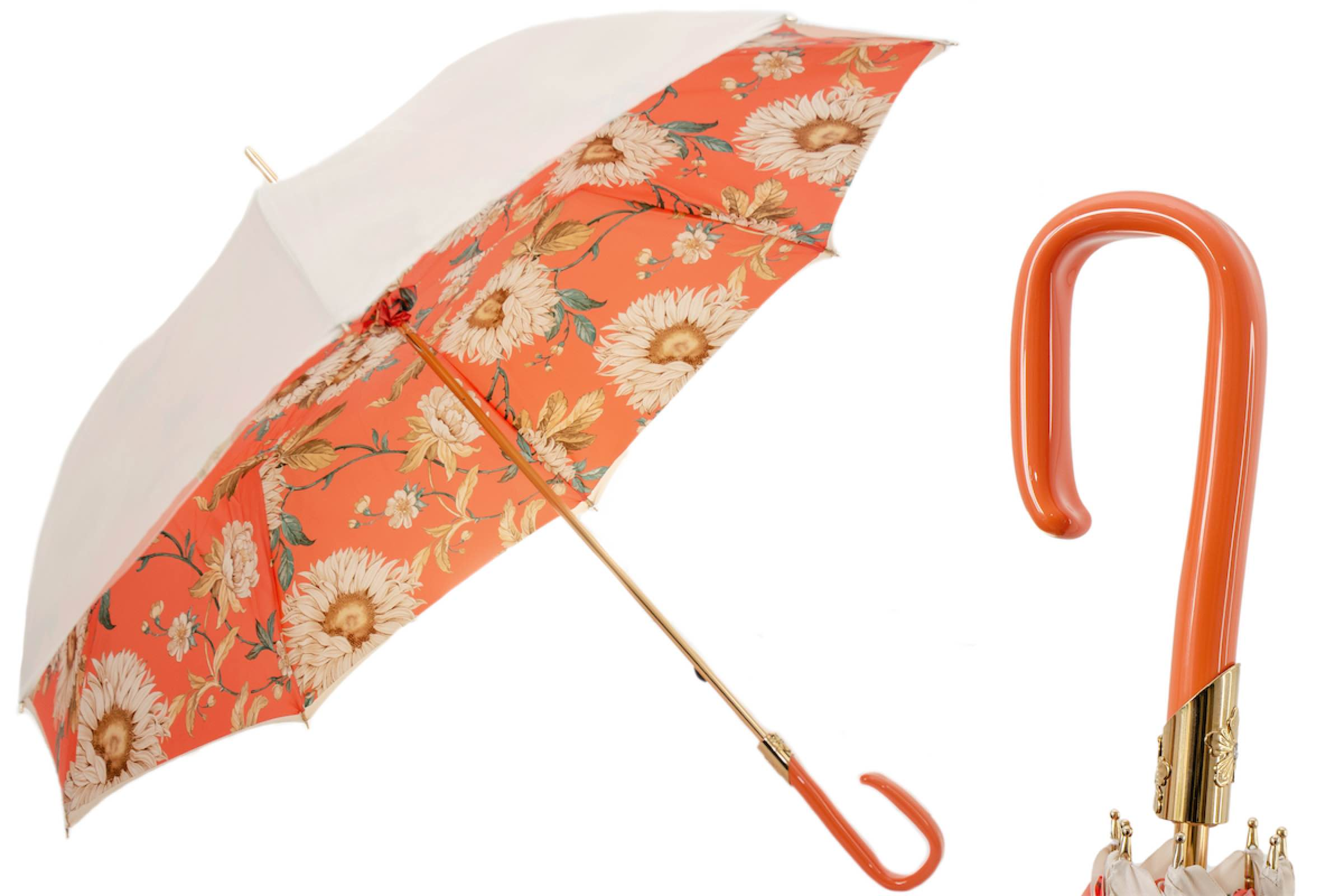 Classic Ivory and Orange Umbrella – Handmade in Italy