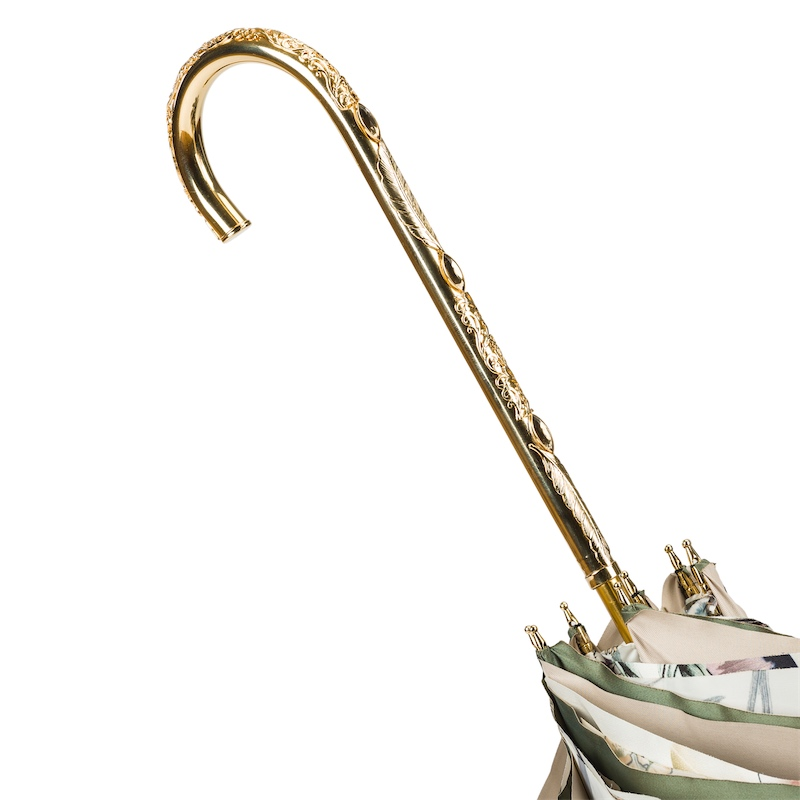 Olive Green Umbrella – Double Cloth with Jeweled Brass Handle