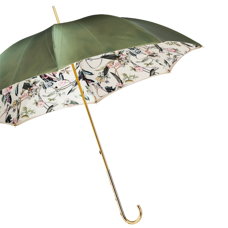 Olive Green Umbrella – Double Cloth with Jeweled Brass Handle
