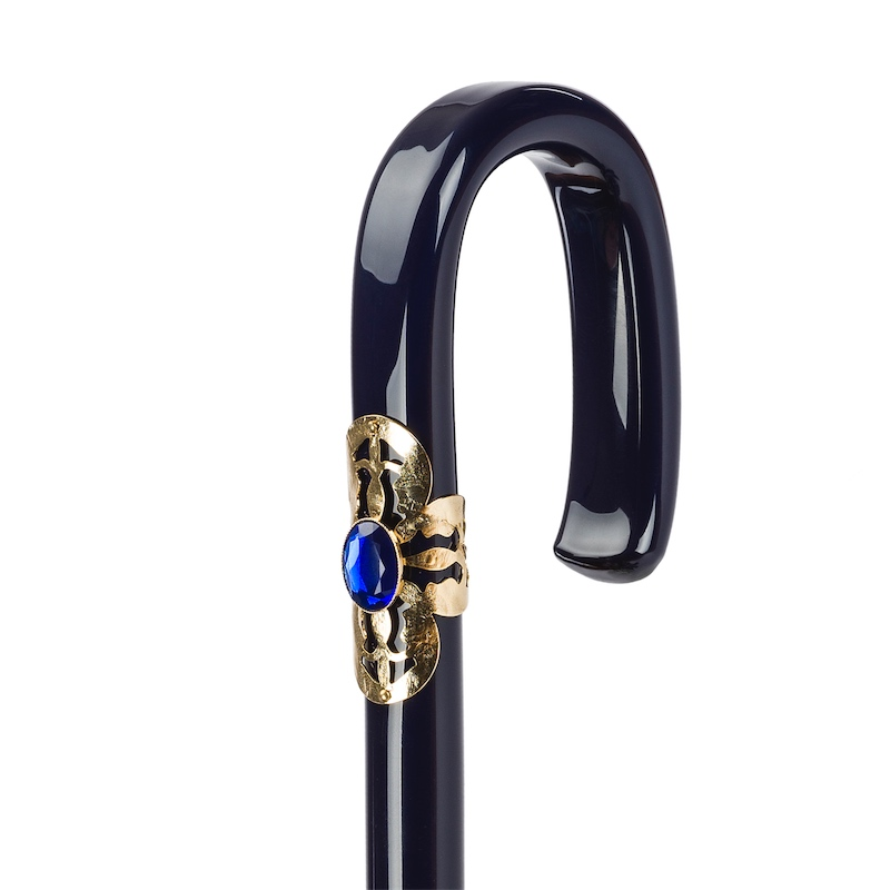 Navy Double Cloth Umbrella with Flowers – Handmade in Italy