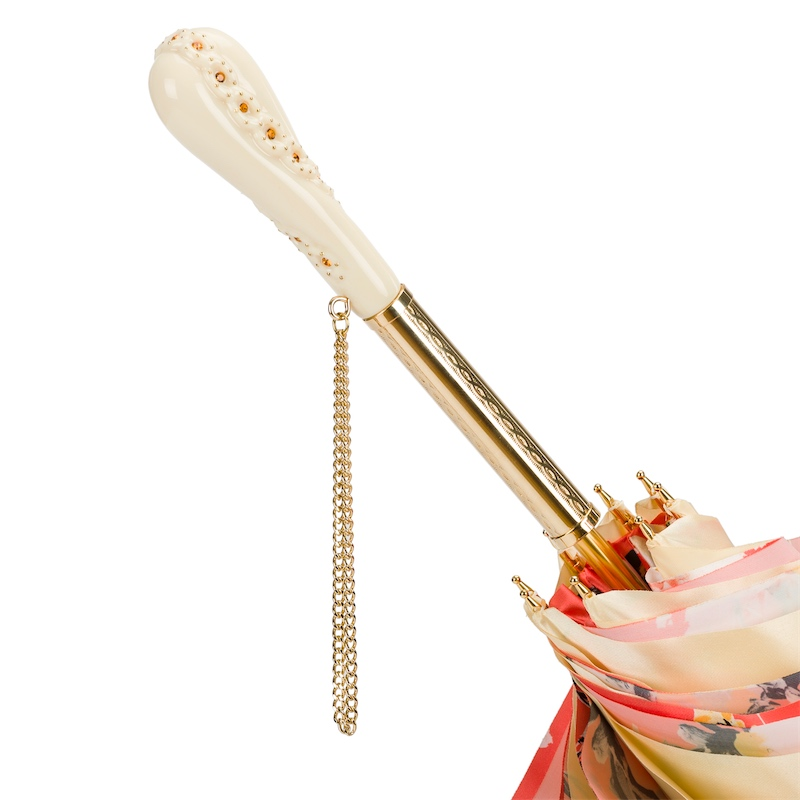 Vintage Swarovski Crystals Flowered Manual Double Cloth Umbrella