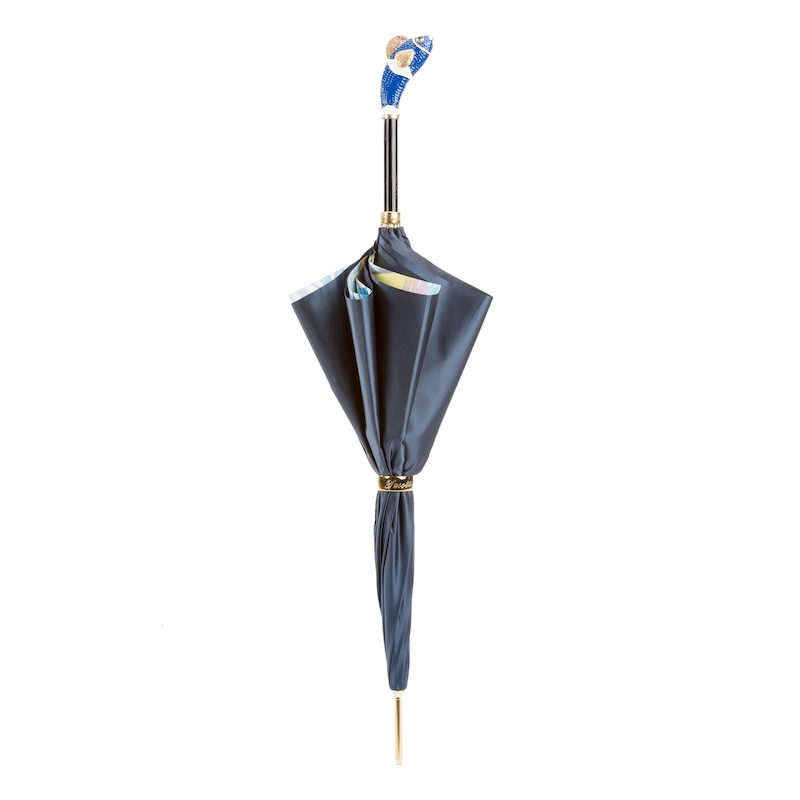 Blue Nemo Enameled Brass Handle Double Cloth Umbrella