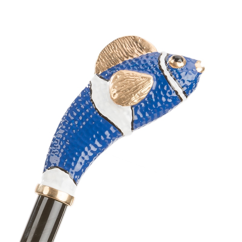 Blue Nemo Enameled Brass Handle Double Cloth Umbrella