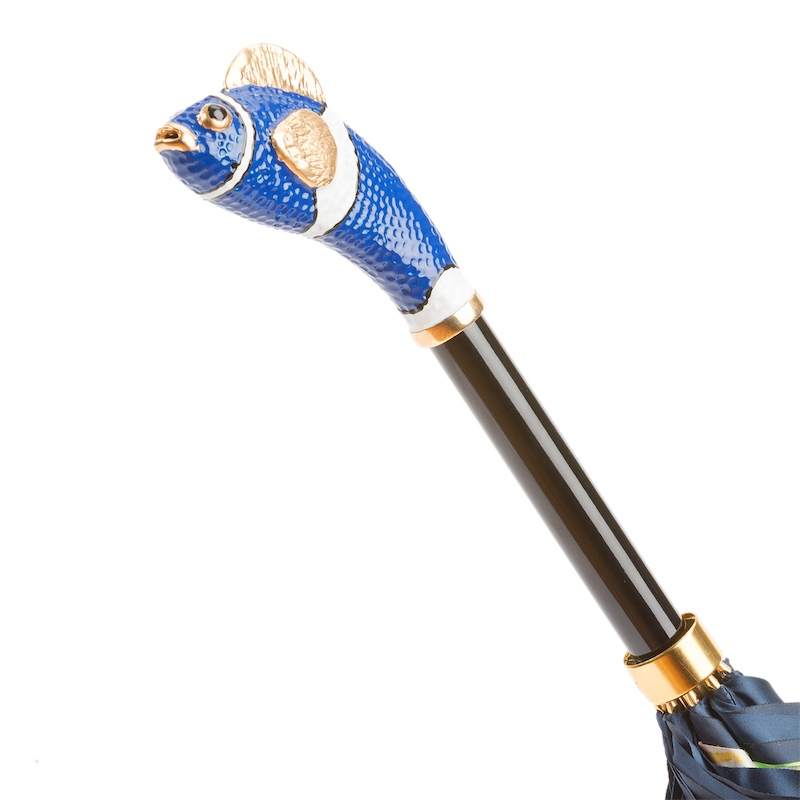 Blue Nemo Enameled Brass Handle Double Cloth Umbrella