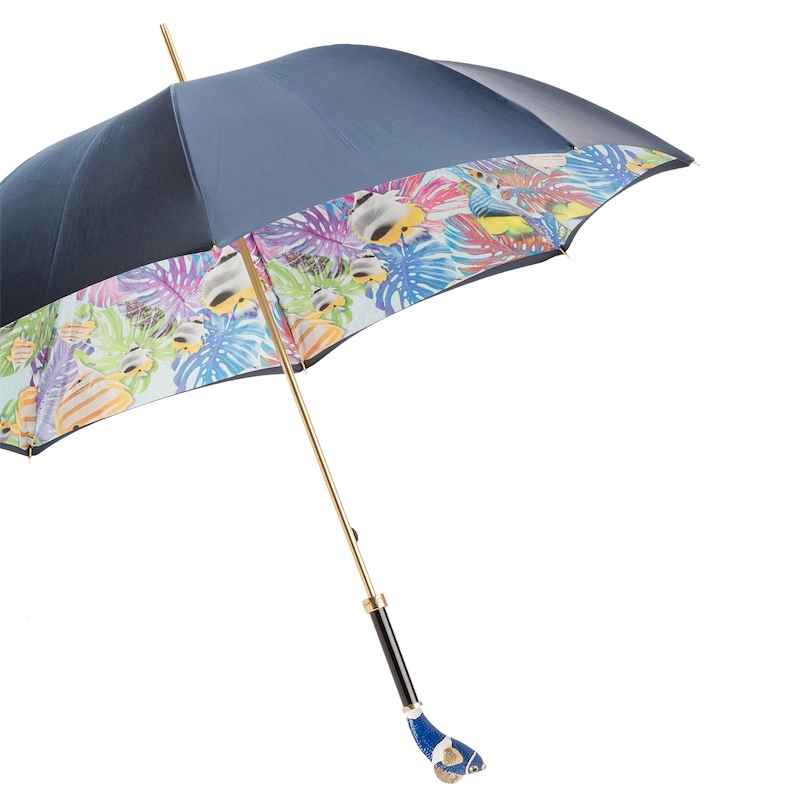 Blue Nemo Enameled Brass Handle Double Cloth Umbrella