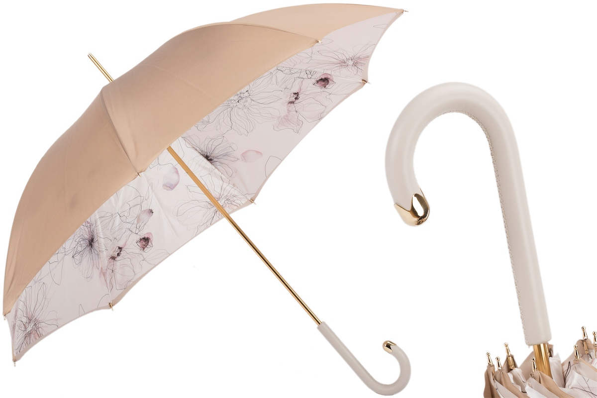 Awesome Ivory Manual Opening Double Cloth Umbrella – Handmade in Italy