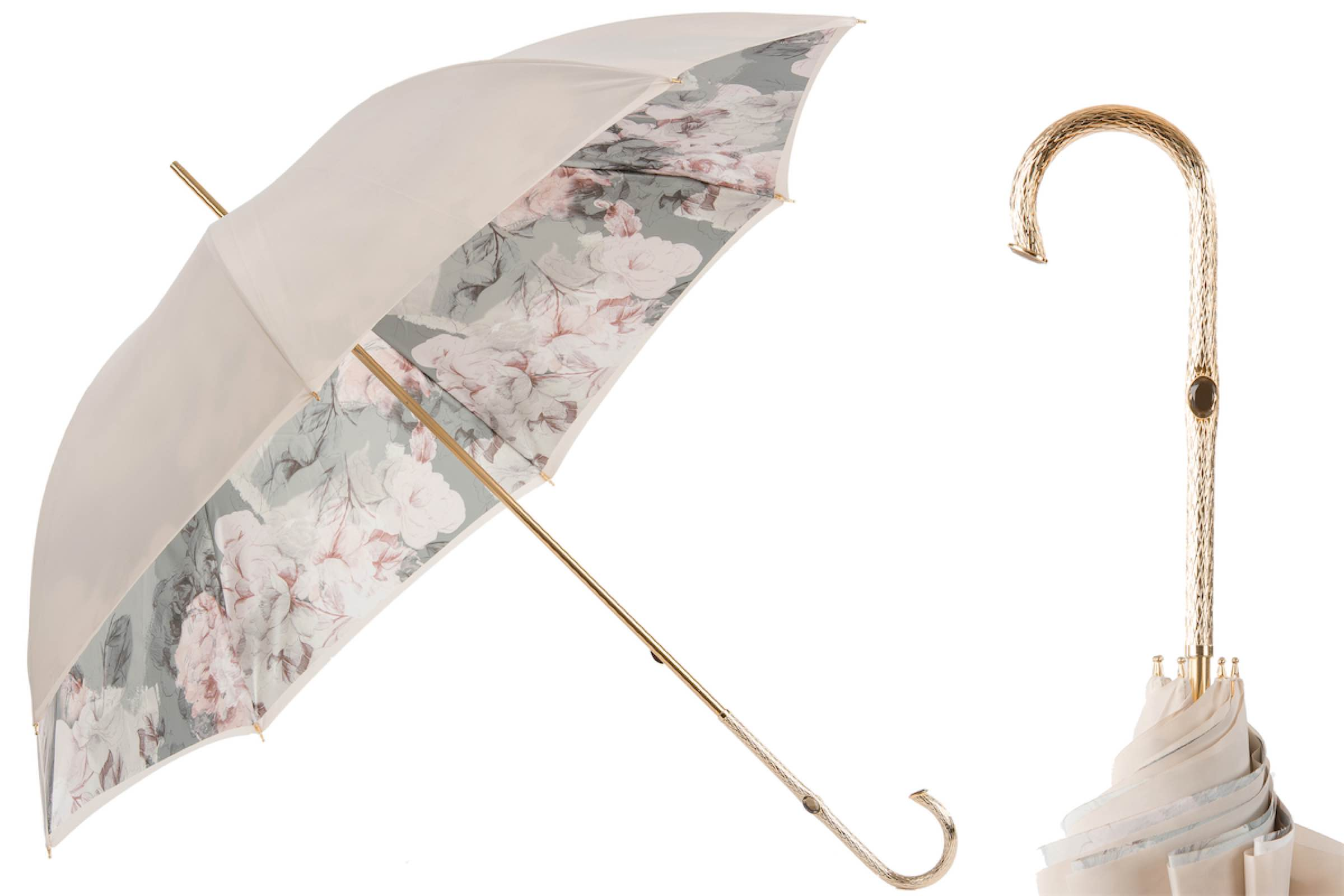 Ivory Umbrella with Flowers Inside – Double Cloth, Handmade in Italy
