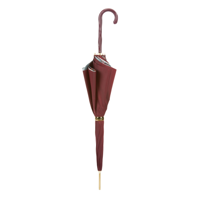 Classic Burgundy Umbrella with Leather Handle, Handmade in Italy