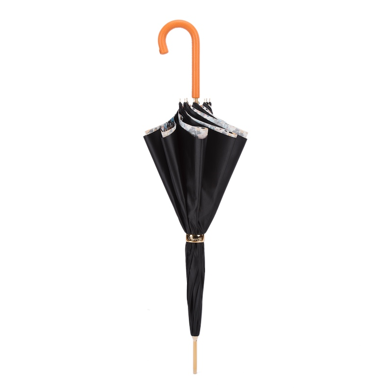 Butterfly Print Umbrella – Manual Opening with Orange Leather Handle