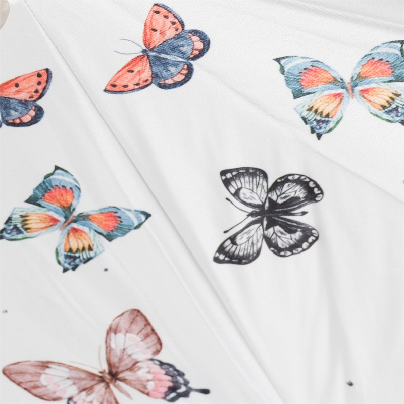 Butterfly Print Umbrella – Manual Opening with Orange Leather Handle