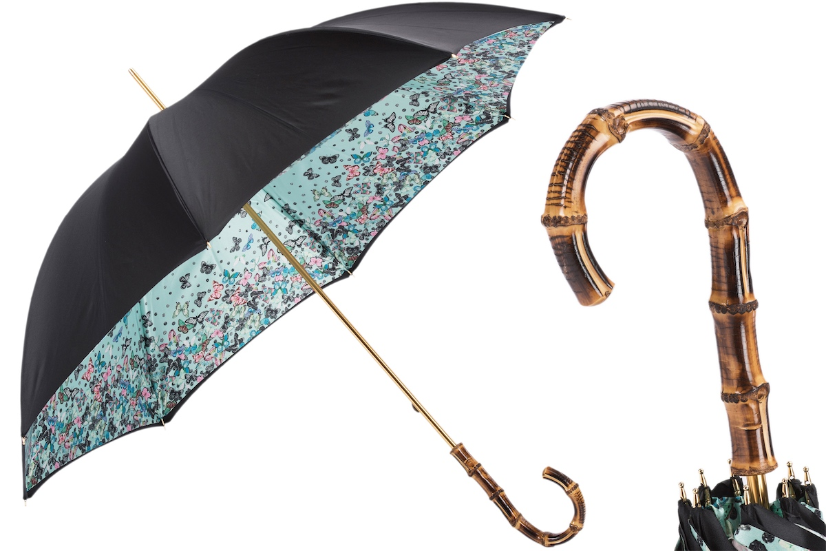 Butterfly Print Umbrella with Bamboo Handle – Handmade in Italy
