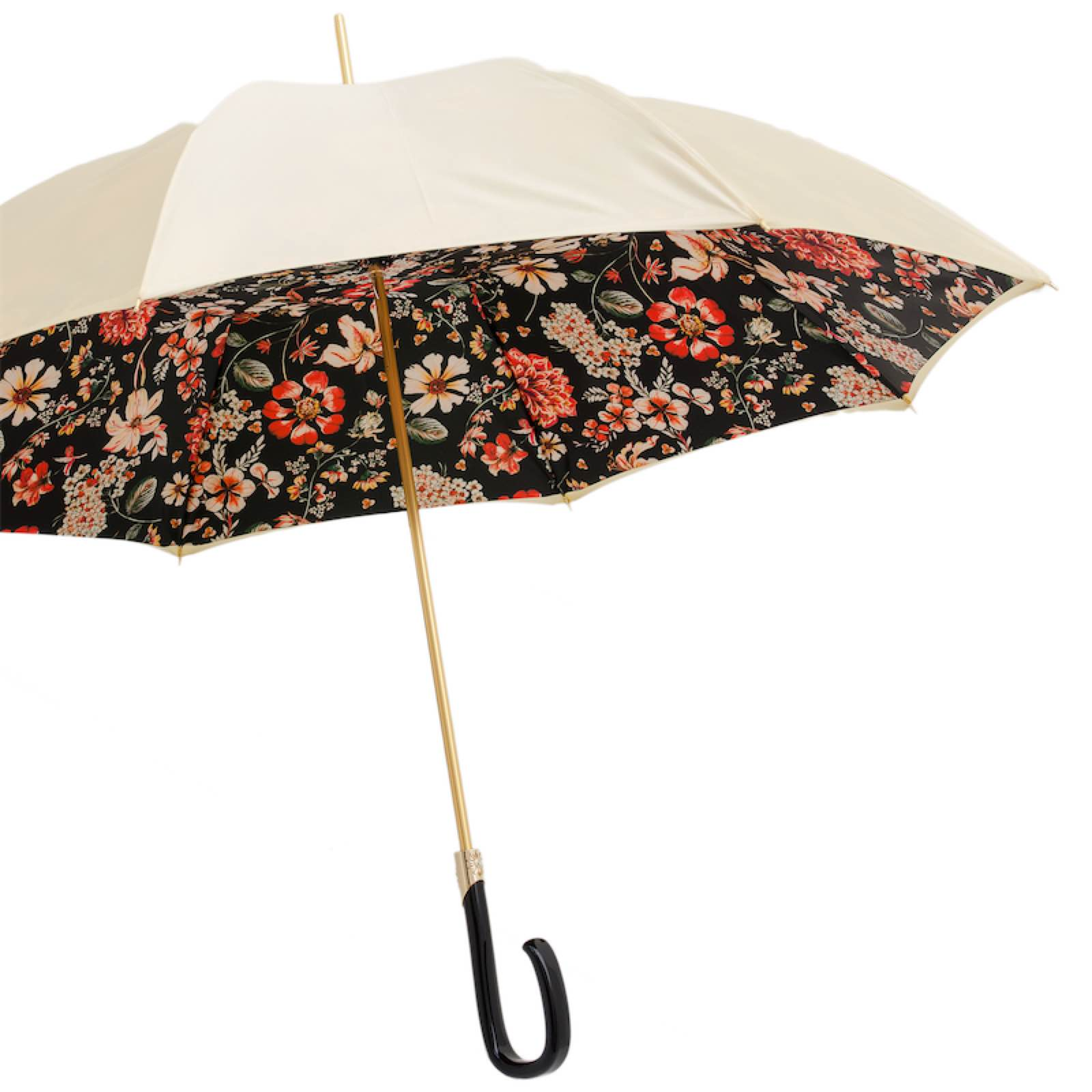 Creamy Flowered Double Cloth Umbrella – Handmade in Italy
