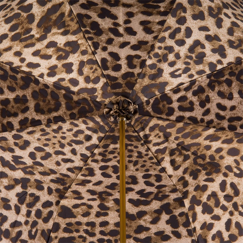 Leopard Print Olive Green Umbrella with Ruched Leather Handle
