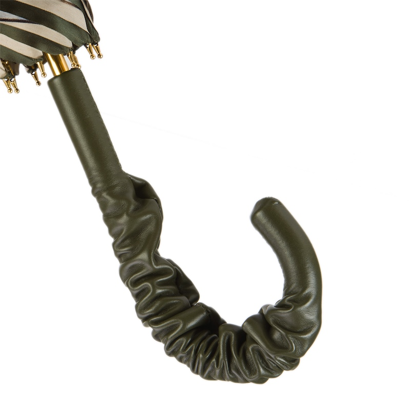 Leopard Print Olive Green Umbrella with Ruched Leather Handle