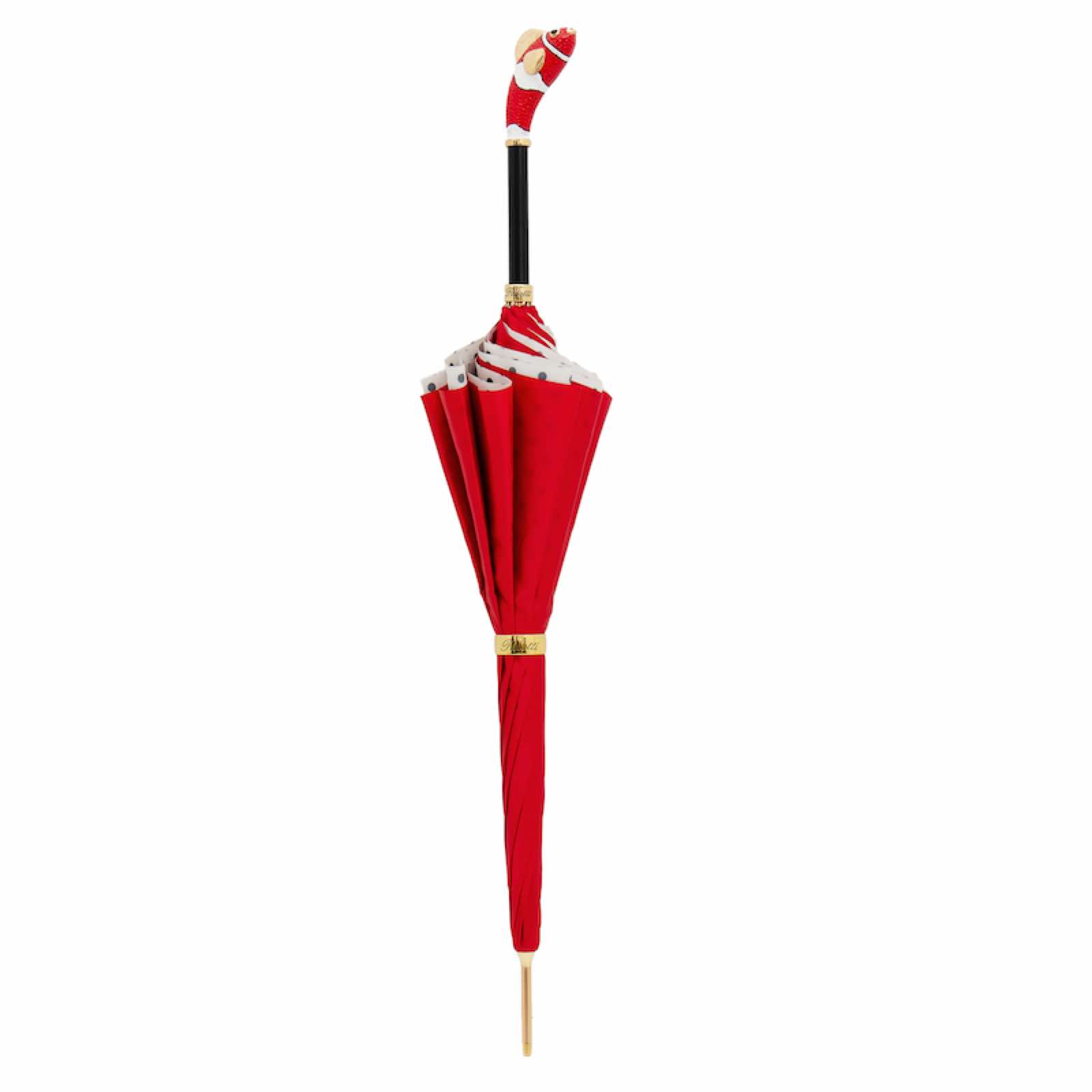 Red Fish Enameled Brass Handle Double Cloth Umbrella