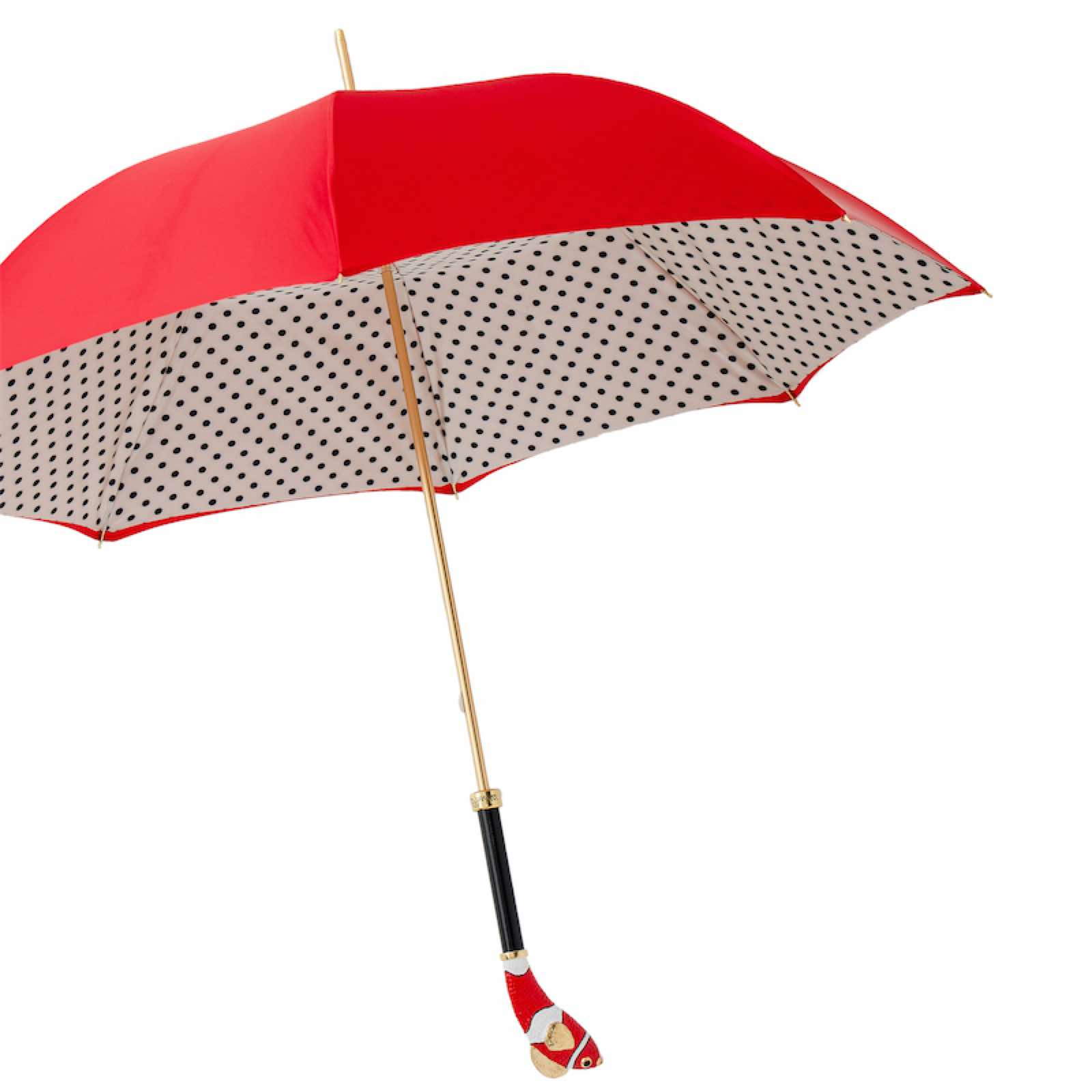Red Fish Enameled Brass Handle Double Cloth Umbrella