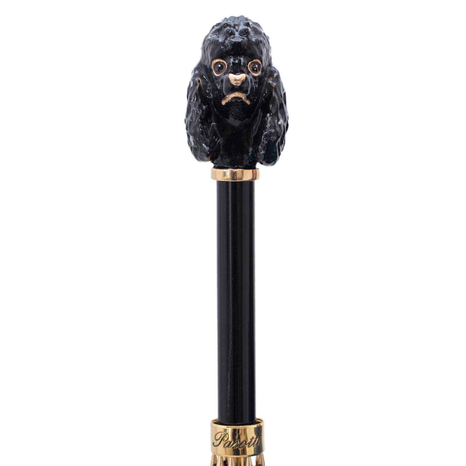 Enameled Brass Handle Black Poodle Umbrella – Manual Opening
