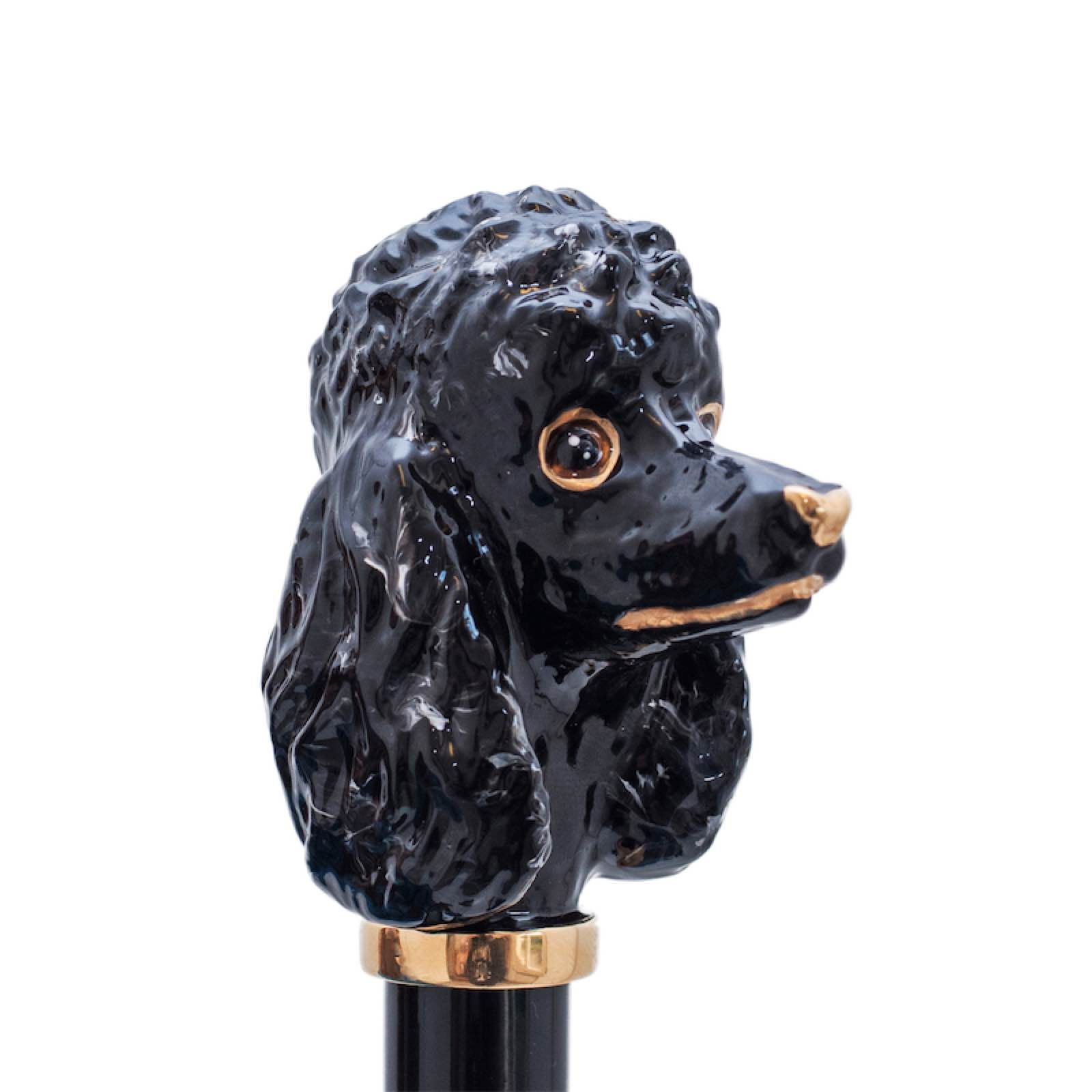 Enameled Brass Handle Black Poodle Umbrella – Manual Opening