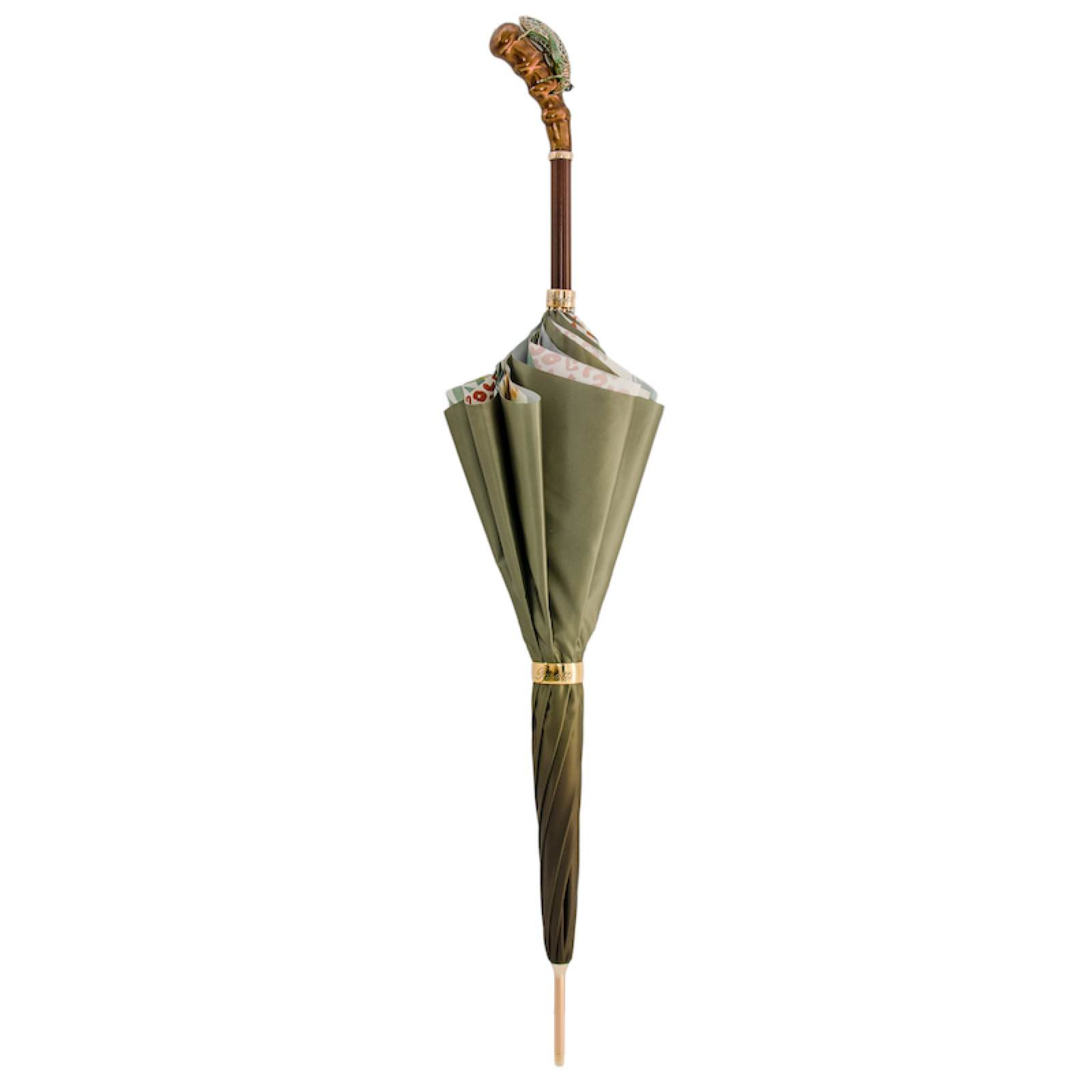 Grasshopper Enameled Brass Handle Umbrella – Manual Opening